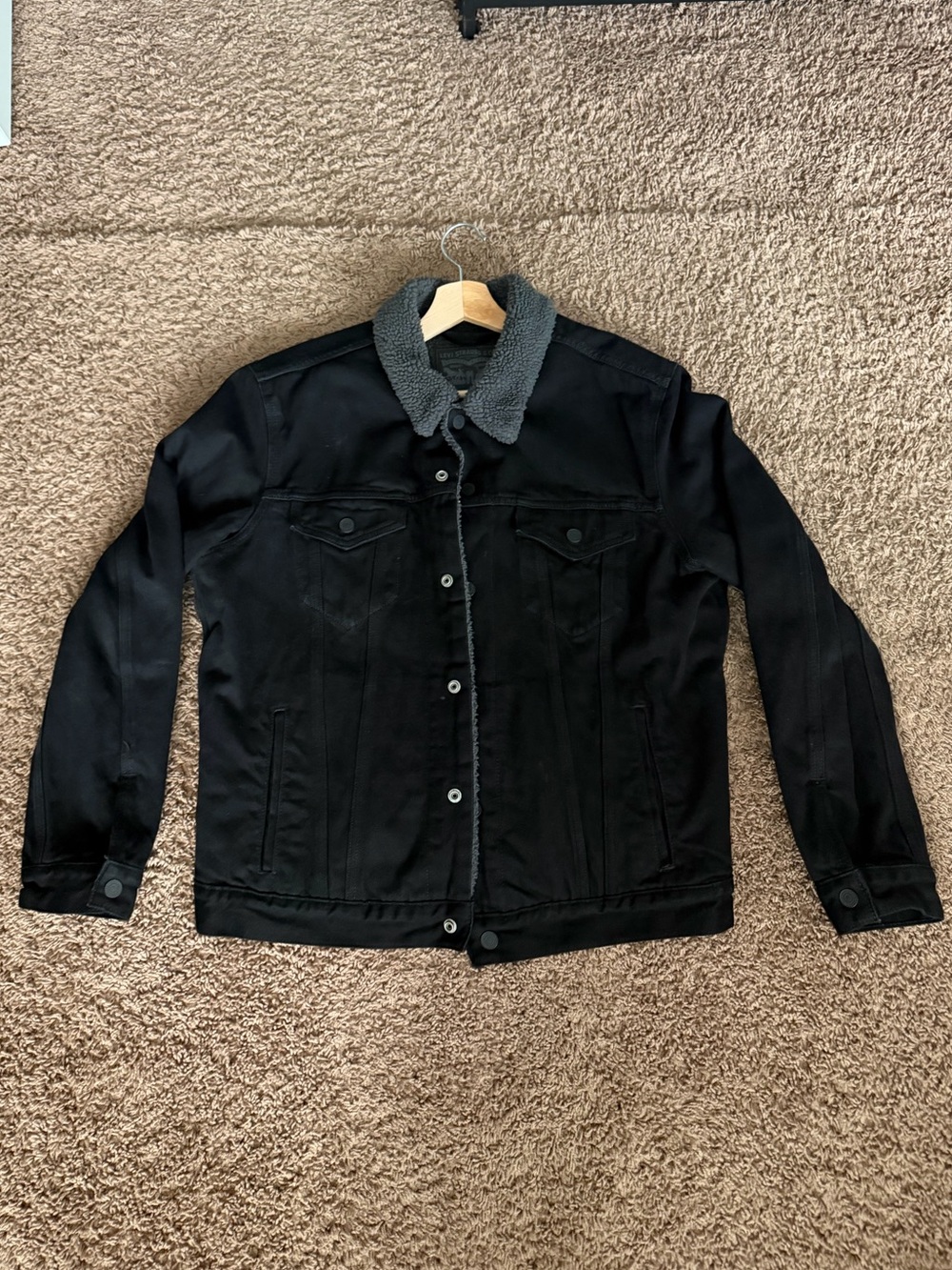 Levi's Black Jacket with Gray Sherpa Collar